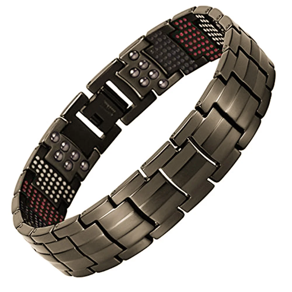 Mens Magnetic Bracelet 591 Bio Elements Germanium Stone Extra Energy Wristband for Arthritis Health Jewelry Gun Metal Grey