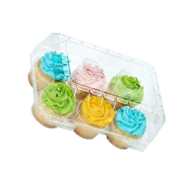 Custom Transparent Plastic pet Cake Container cupcake boxes 6 12 24 hole muffin Cupcake Boxes