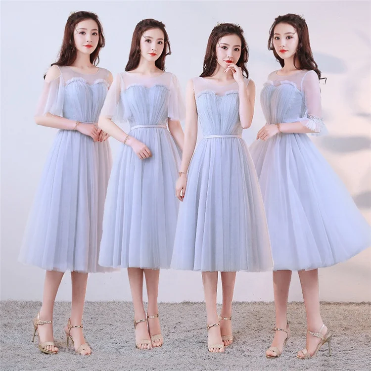 cheap high quality New Fashion Net Mesh Polyester Chiffon Bridesmaids Dress