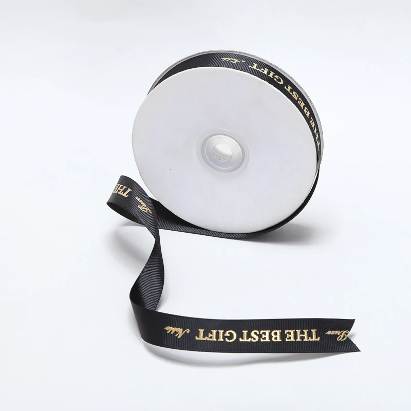 Manufacturer wholesale custom gold\/silver foiled printed gross grain ribbons hot stamping logo grosgrain ribbon