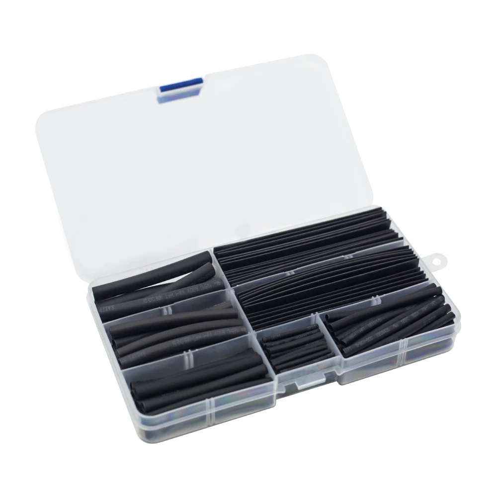 Комплект черных термоусадочных трубок для изоляции кабеля, 140 шт.