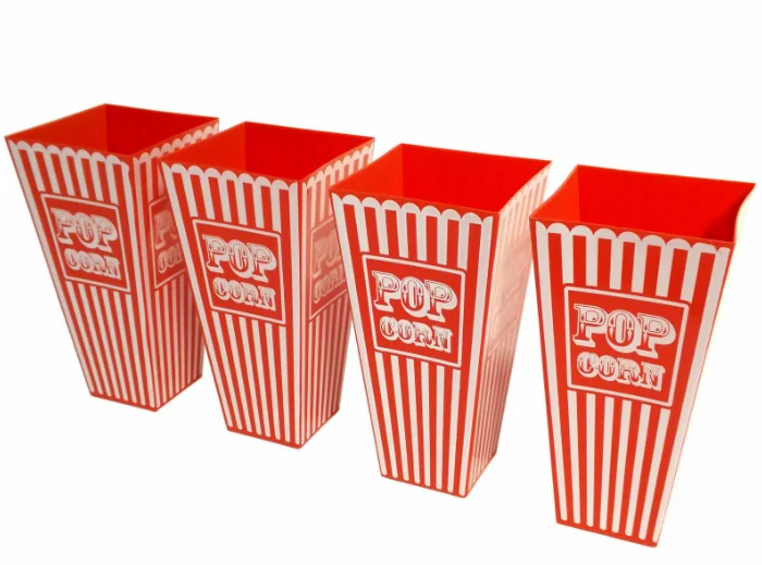 Factory Direct Square Red PP Plastic Popcorn Bucket Food-Grade Reusable Popcorn Bucket