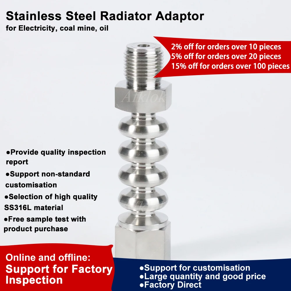 High Temperature Pressure Transmitter Sensor Heat Sink Connector Stainless Steel Female and Male Wire Radiator Adapter 1/4in