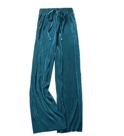 Factory wholesale high waist loose fit Solid Color Womens stretchy pleated Pants  Elastic Waist Women Trousers for summer