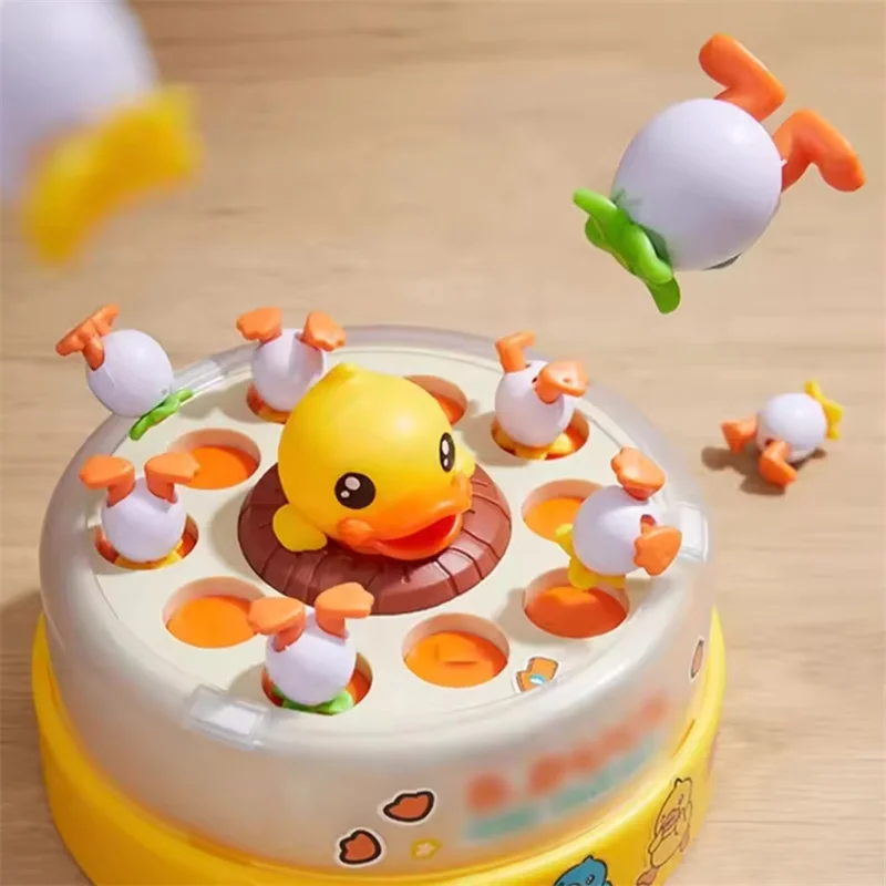 HN electric catch duck fun table top magnetic board game bouncing turntable  bounce yellow duck toy table games for children