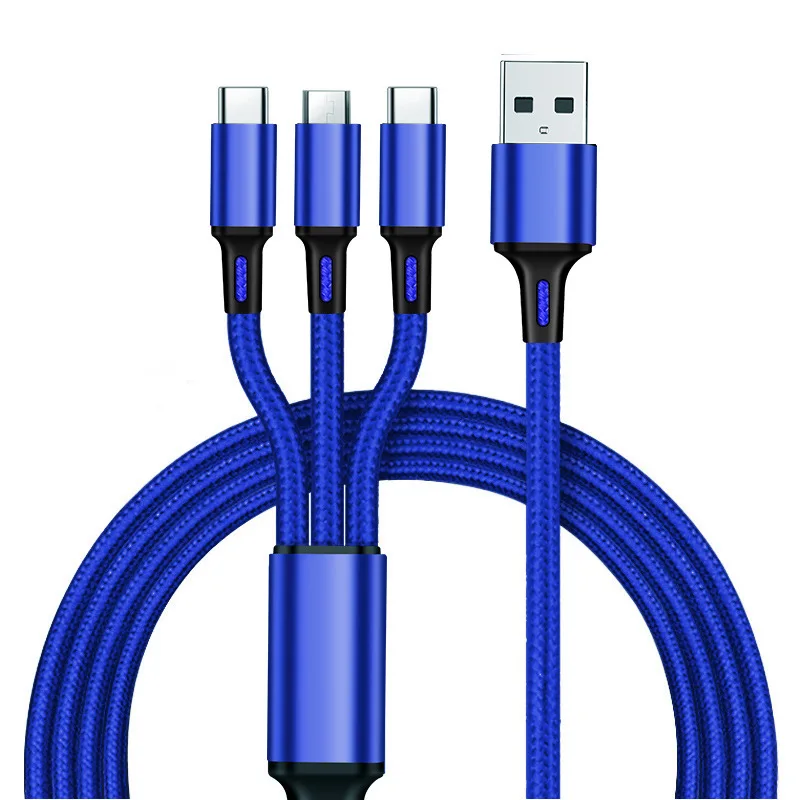 3 в 1 кабель для перезарядки 120 см нейлоновый Плетеный Micro USB Type-C быстрой зарядки и передачи данных iPhone 14 13 Samsung