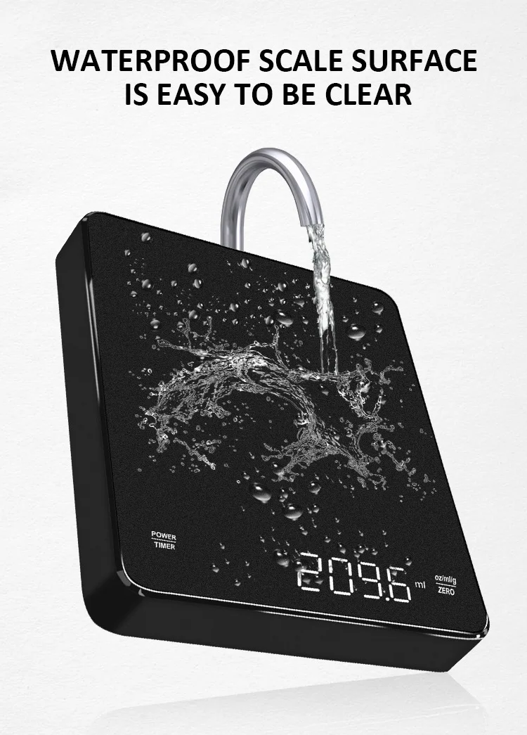 3kg weight electric digital LCD stealth touch botton rechargeable kitchen coffee scale with timer electronic coffee scale