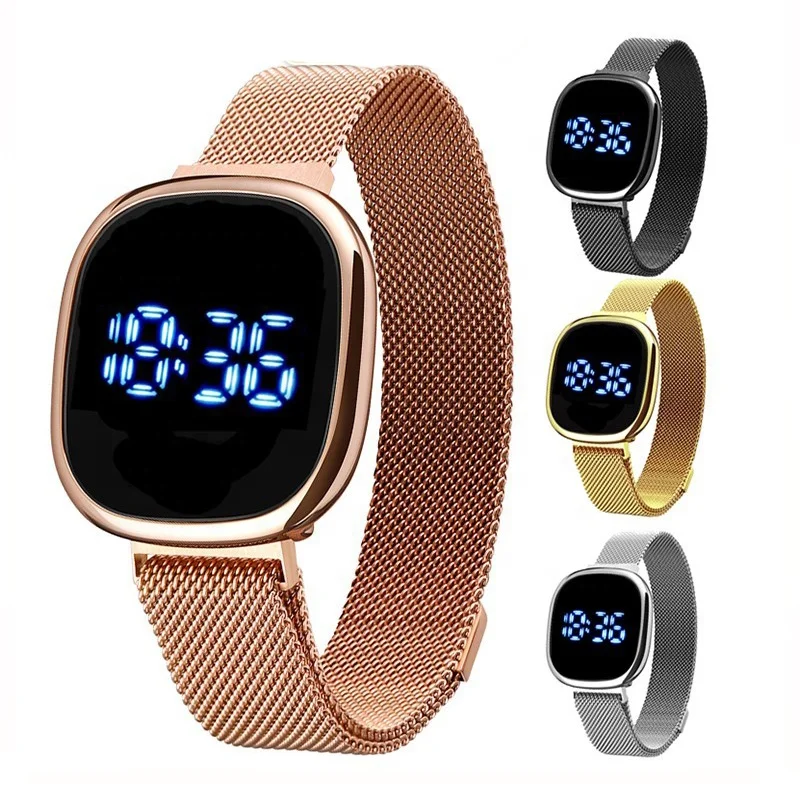 Wholesale Stylish Led Touch Screen Watch for Men Wrist Relogio Mesh Bracelet Screen Touch Led Digital Electronic Watch