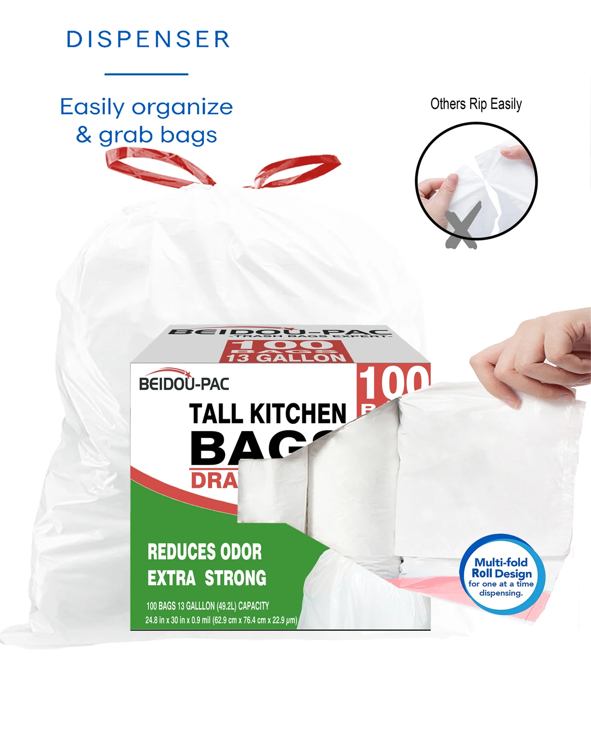 Custom kitchen compostable biodegradable ldpe hdpe recycled plastic gold white thickened drawstring garbage bag with drawstring