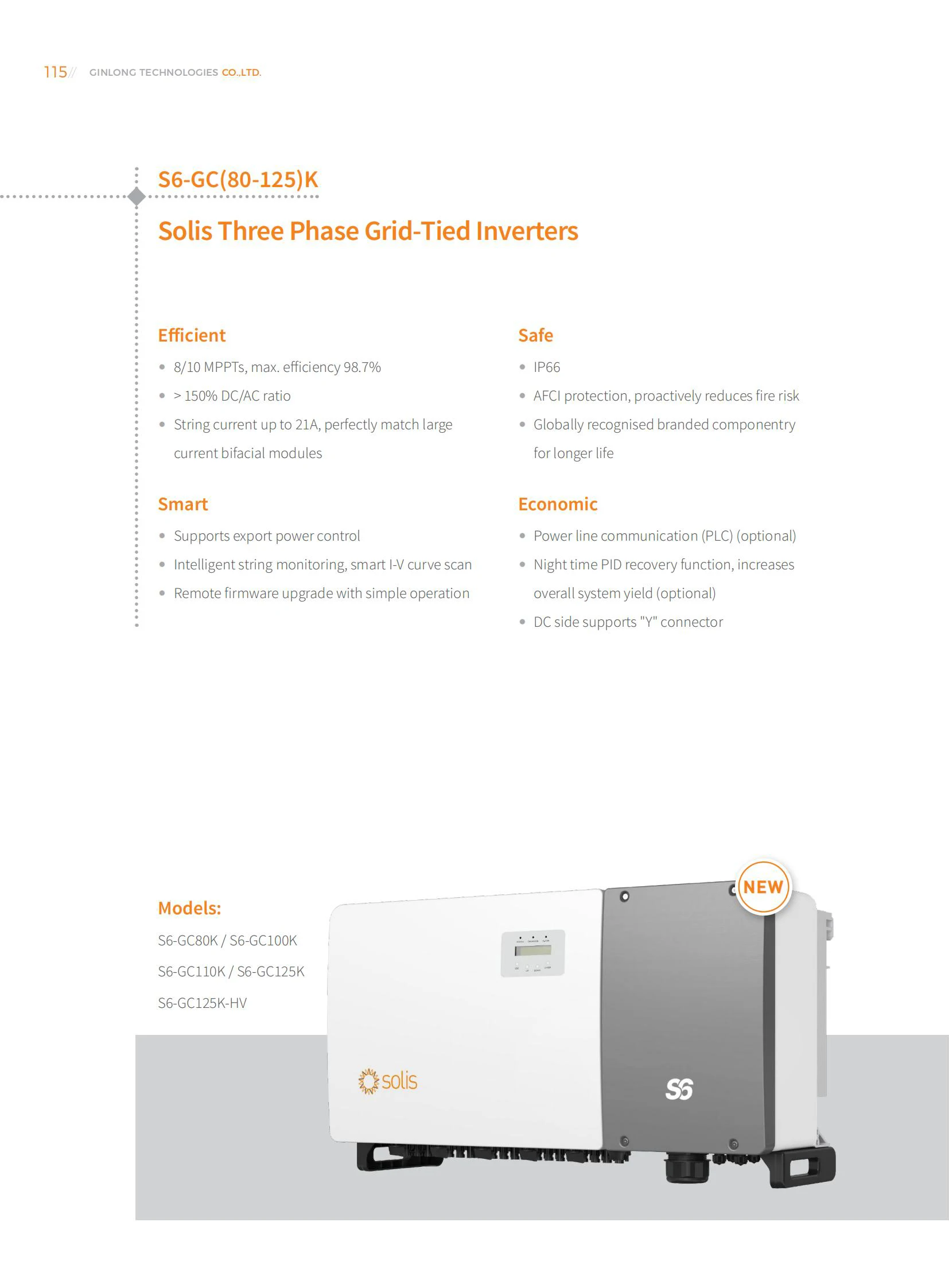 Solis IP 66 High Voltage On Grid Tied Solar Inverters 80KW 100KW 110KW 125kw Three Phase Solar Inverters