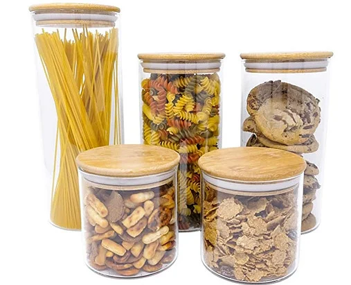 Promotional kitchen storage bottles & jars bamboo glass storage jar airtight