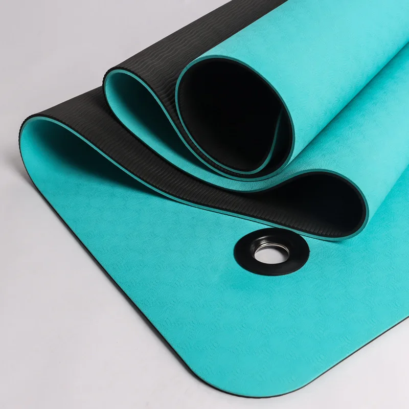 Factory eco friendly gromme hanging 6mm TPE  yoga mat with hole eyelet