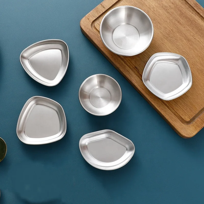 304 Stainless Steel Korean Seasoning Dish Japanese Sushi Soy Sauce Dish Mini Irregular Shaped Stainless Steel Serving Tray