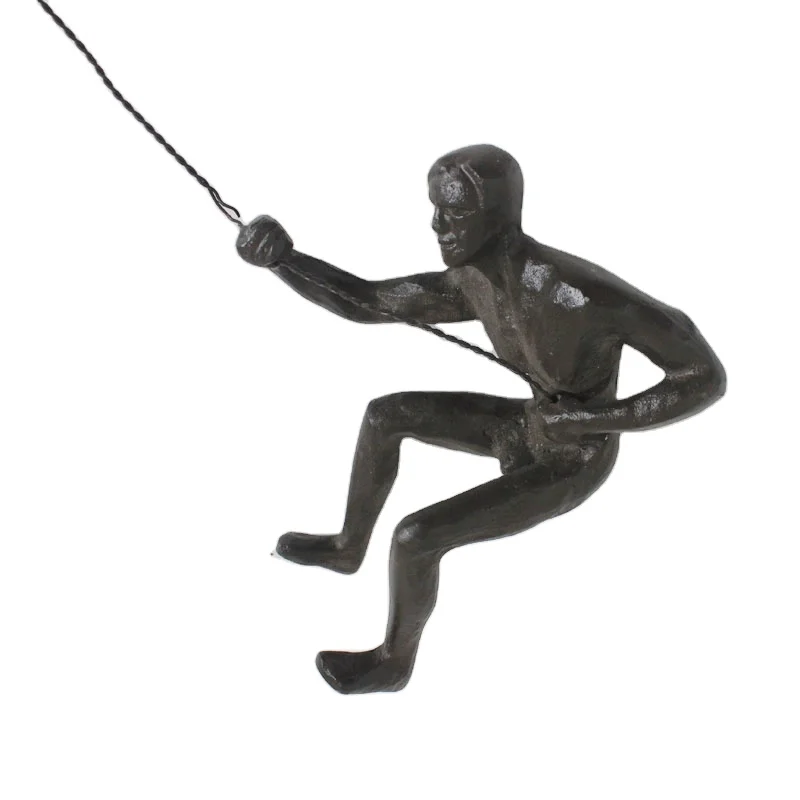 Rock climb with rope Muscular man bronze sculpture