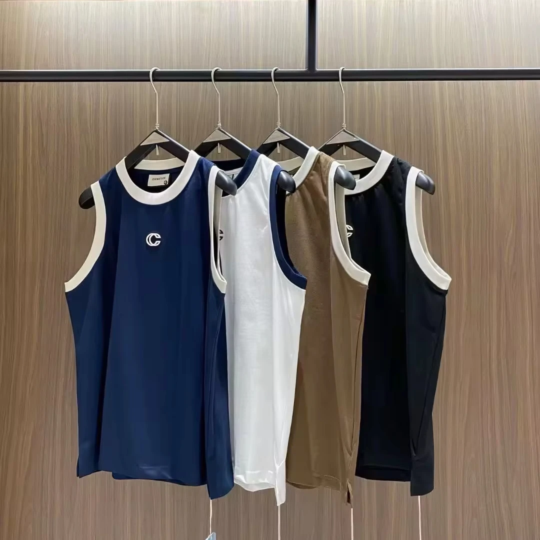 Summer fashion design color contrast gym tank top streetwear causal sports vest unisex sleeveless embroidery custom men singlet