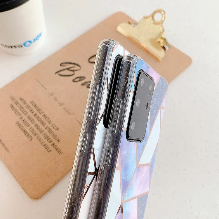 Luxury Plated Geometric Marble IMD Phone Cover for Samsung Galaxy S20 Ultra S21 Plus A72 A52 A32 A21S Note20 Marble Phone Case