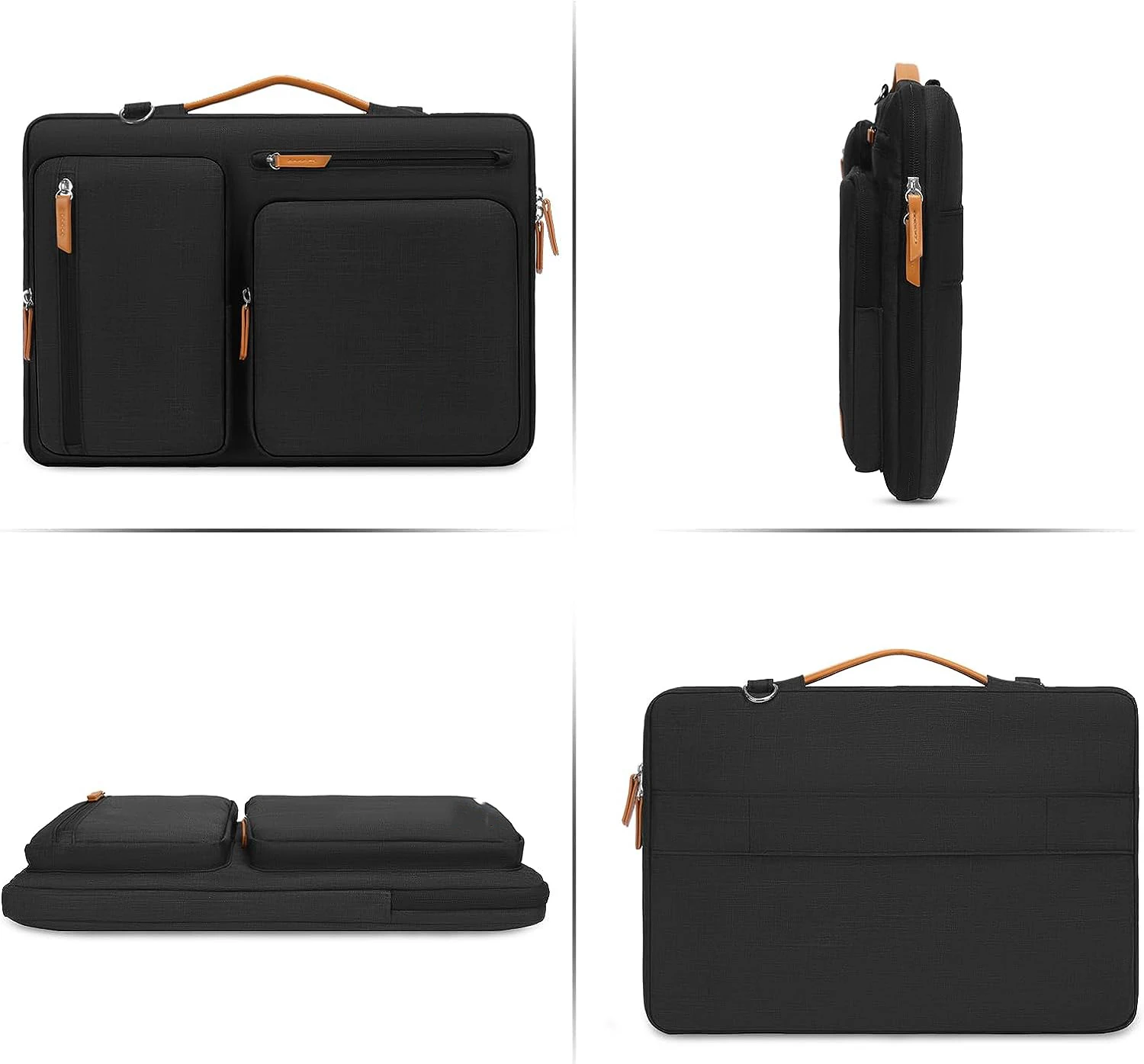 Laptop Shoulder Bag 15-15.6 inch Computer Bag Side Open Messenger Bag with 4 Zipper Pockets  Handle