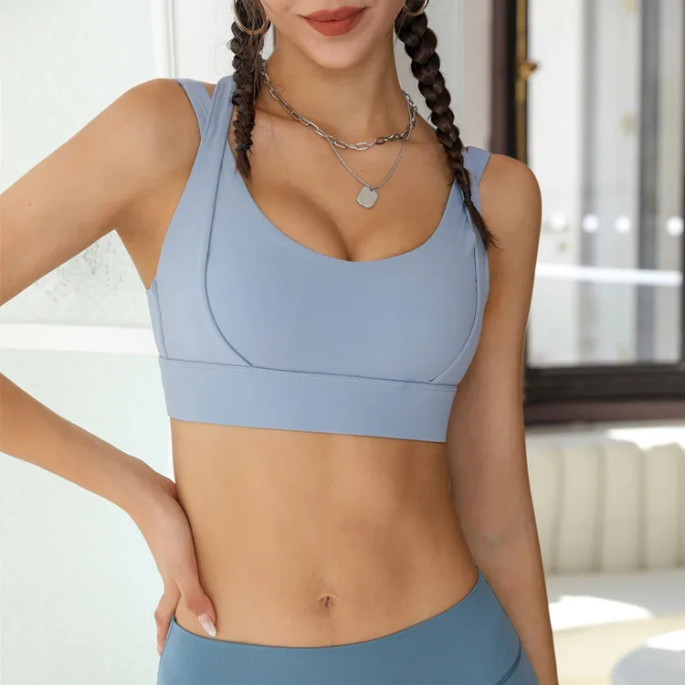 Summer 2022 Women X Back Double Straps Shockproof Push Up Sports Bras Plus Size Gym Yoga Wear