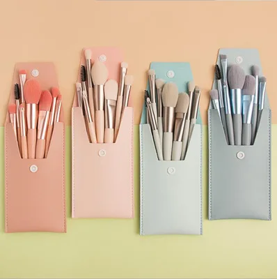 New Wooden Handle Synthetic Private Label Nylon Hair Mini Makeup Brush Set Portable For Ladies 8pcs Brushes