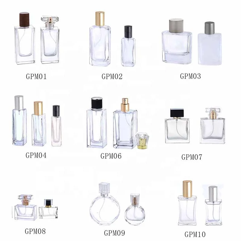 Hot sale Bottle for Perfume 50ml Clear square glass atomizer perfume bottle spray Glass Bottle with White Lid (GPM01-50)
