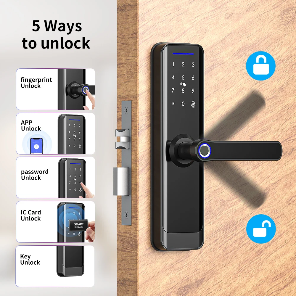 Smartek Factory Wholesale WiFi Fingerprint Handle Lock Tuya Smart Home Remote Unlock with Doorbell