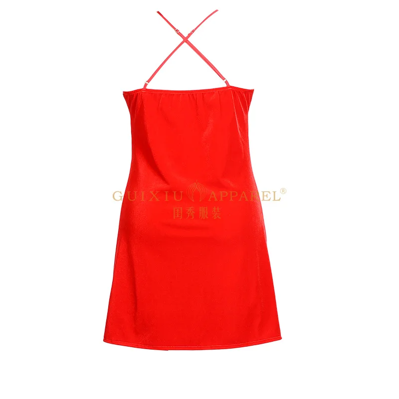 Custom Logo Winter 2 piece set Canary velvet fabric Christmas robe red color pleuche  christmas robes and lace slip