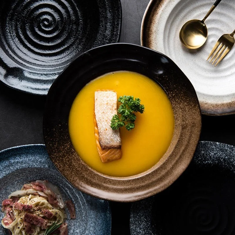 
10inch Japanese Creative Ceramic Salad Plate Pasta Wide Side Dish Western Style Soup Plate 