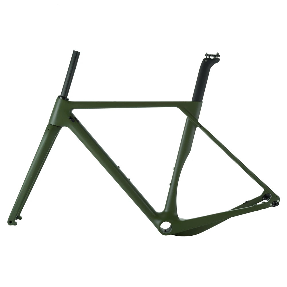 Chinese Factory T1000 Full Carbon Fiber Gravel Frame 700C Disc Brake Aero Carbon Gravel Frame Army Green