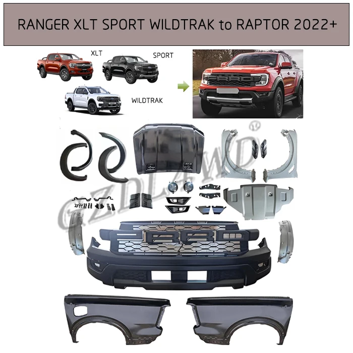 GZDL4WD new style Conversion front bumper kit 1:1 Body Kit For Ranger t9 XL XLT XLS Sport Upgrade To T9 ranger Raptor 2023+