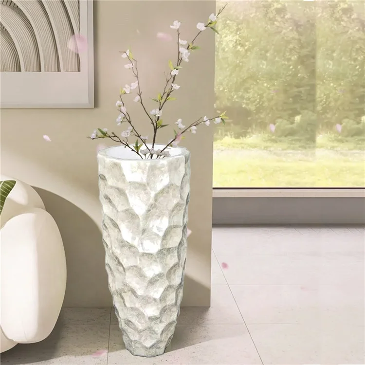 New set of three Nordic simple art floor white shell flower pot vases for home decor