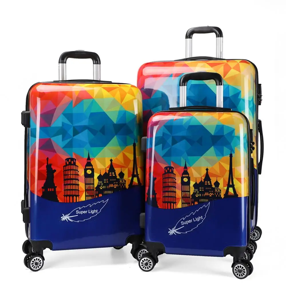 ABS + PC hard luggage set 20'24'28'special design with full printing  multi-color suit for travel