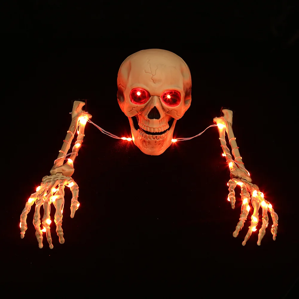 Halloween Set Of 2/3 Led Shinny Glowing Bendable Yard Stake Skulls Skeletons For Halloween Decorations