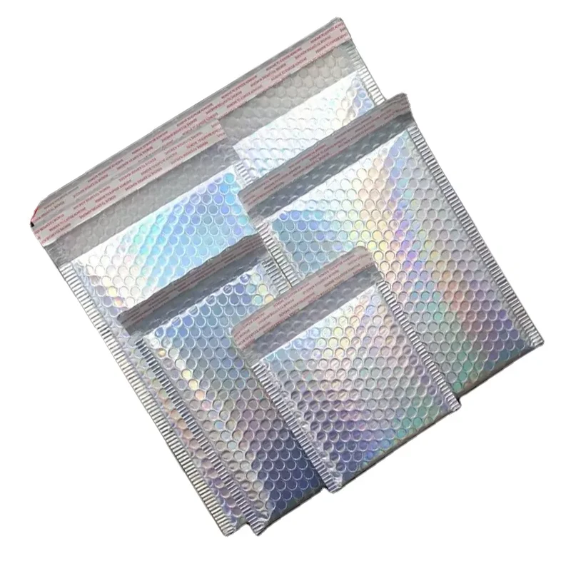 Waterproof holographic metallic foil bubble mailer air bubble plastic shipping envelope bag for value items