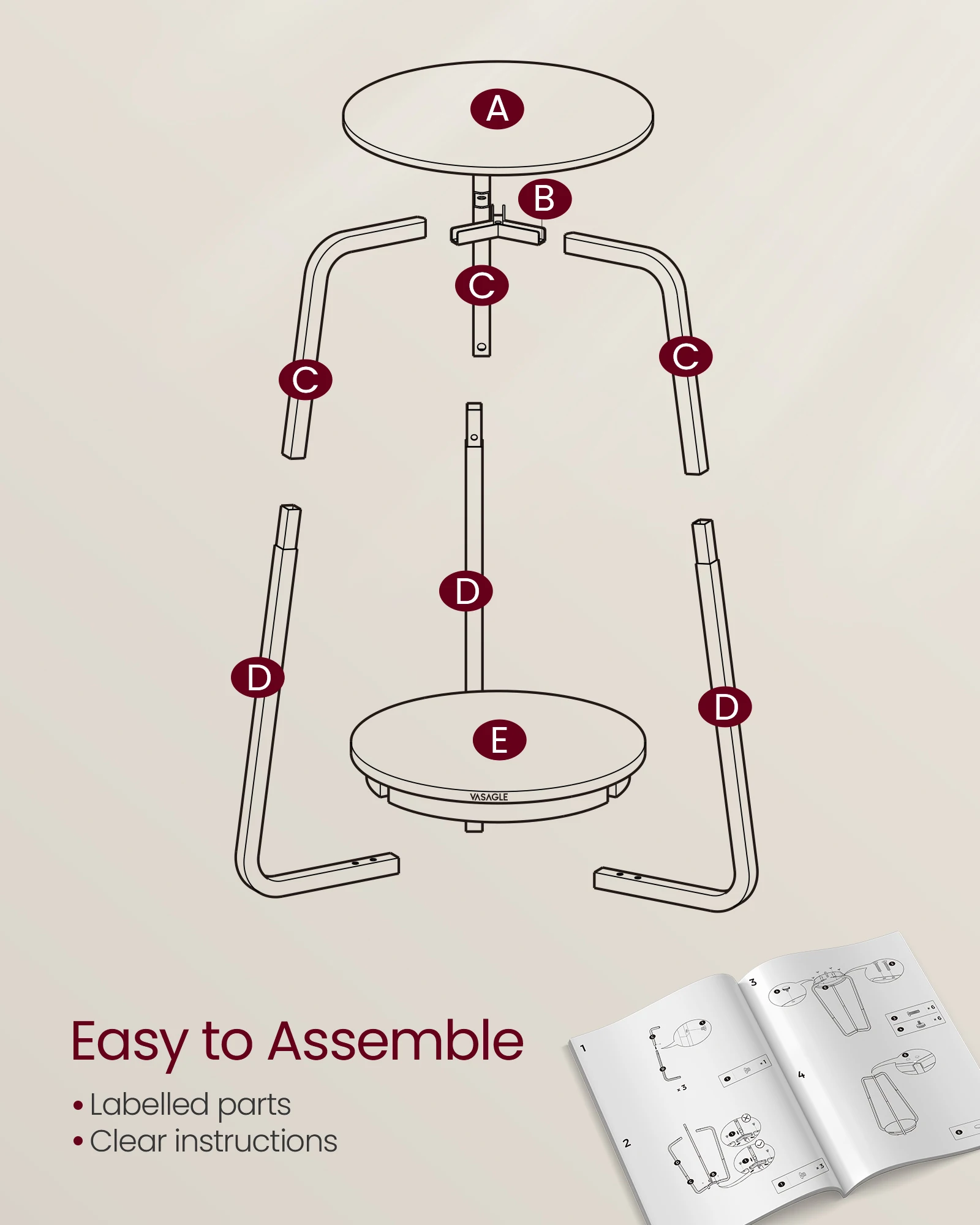 VASAGLE Round 2 Tier Nightstand Glass Tabletop Black Side Table Tall Coffee Tea End Table for Bedroom