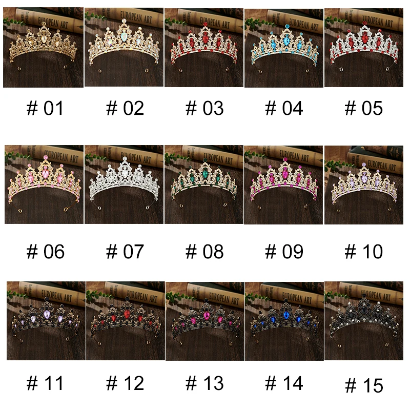 Wholesale Diamond Accessoire Femme Tiaras Colors Rhinestone Coronas Decorativas De Metal Sparkling Pageant Crown Crystal Diadem