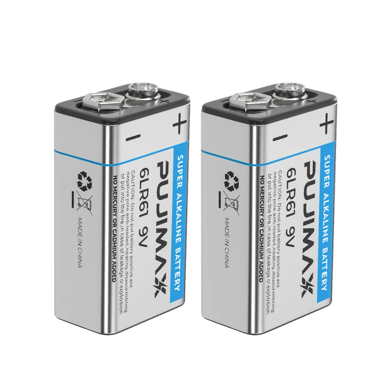 PUJIMAX Custom 2PCS 9V 6LR61 Not Rechargeable Battery Hot Selling New Models Alkaline Single Use Battery 9V For Thermometer