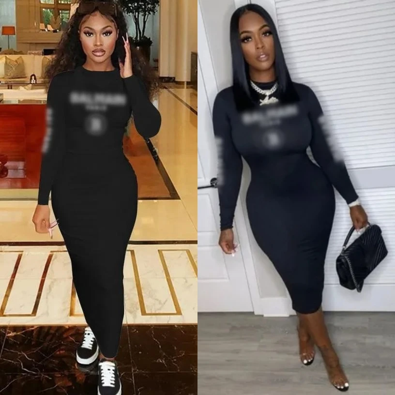 Wholesale designer clothing fashion long sleeve bodycon dress black long dresses for women