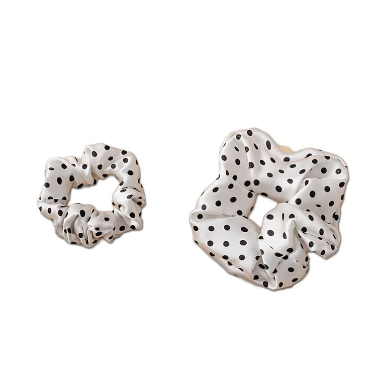 Женские шелковые резинки для волос с принтом в горошек 22 momme 3,5 см, Высококачественная эластичная лента для волос для девочек, натуральный шелк