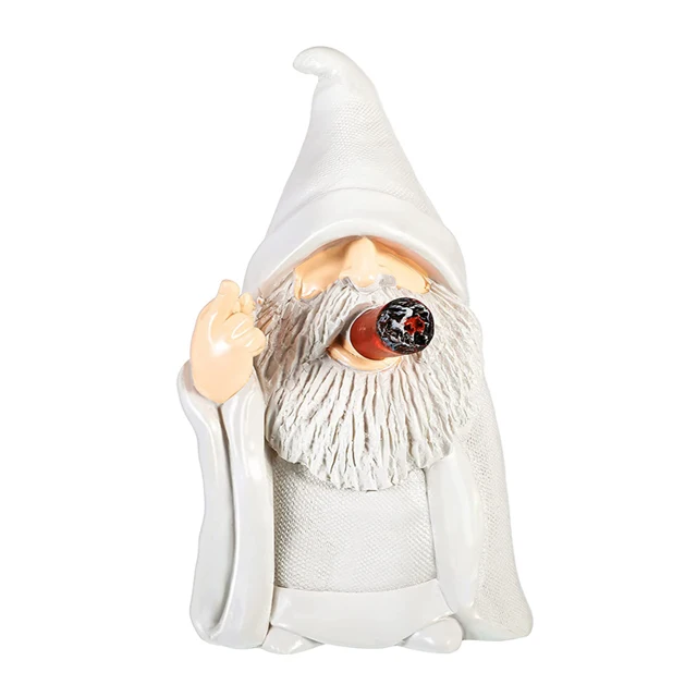 High quality resin unique smoking white wizard gnome middle finger cute design moulds ornament garden gnomes statue decorations