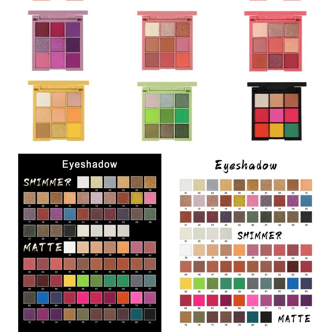 Nine Squares Grid Eye Shadow Palette Customizable Private Labels Available More Than 100 Colors Powder Glitter Eyeshadow