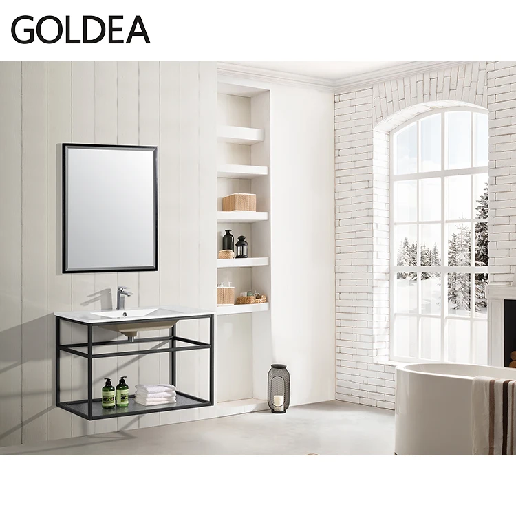 Basin Unit Metal Bathroom Vanity Wholesale Wall Mounted Contemporary Stainless Steel Powder Coating Modern Rectangle Hotel