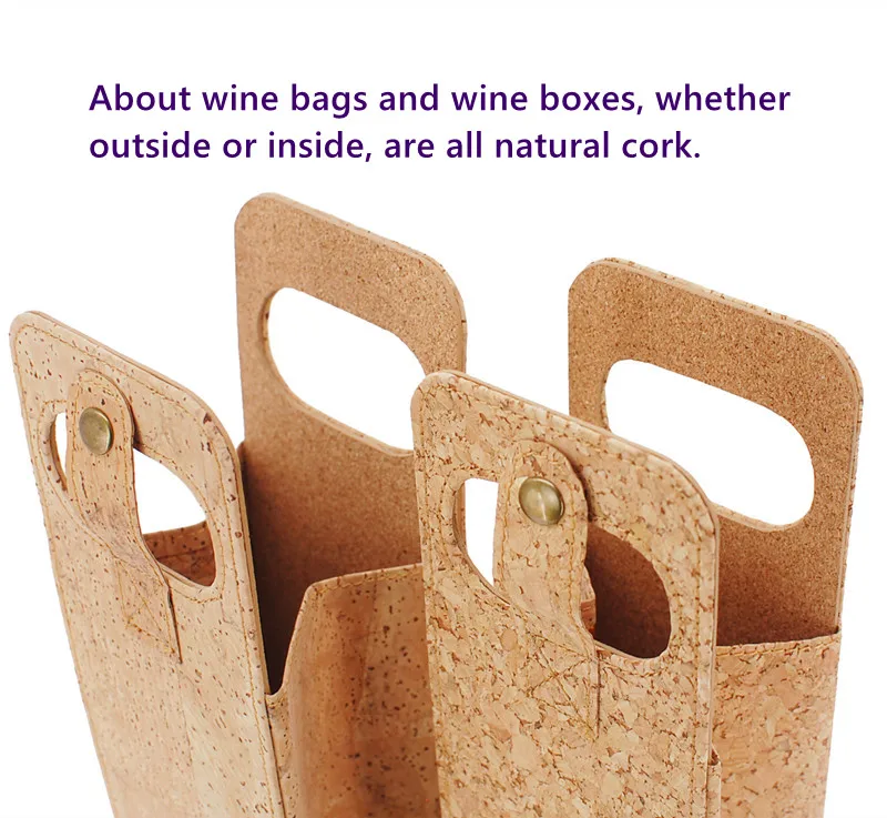 Custmos Logo Hot Sell  Recycle Folding Natural Cork Fabric Wine Case Foldable Cork Wine Bags