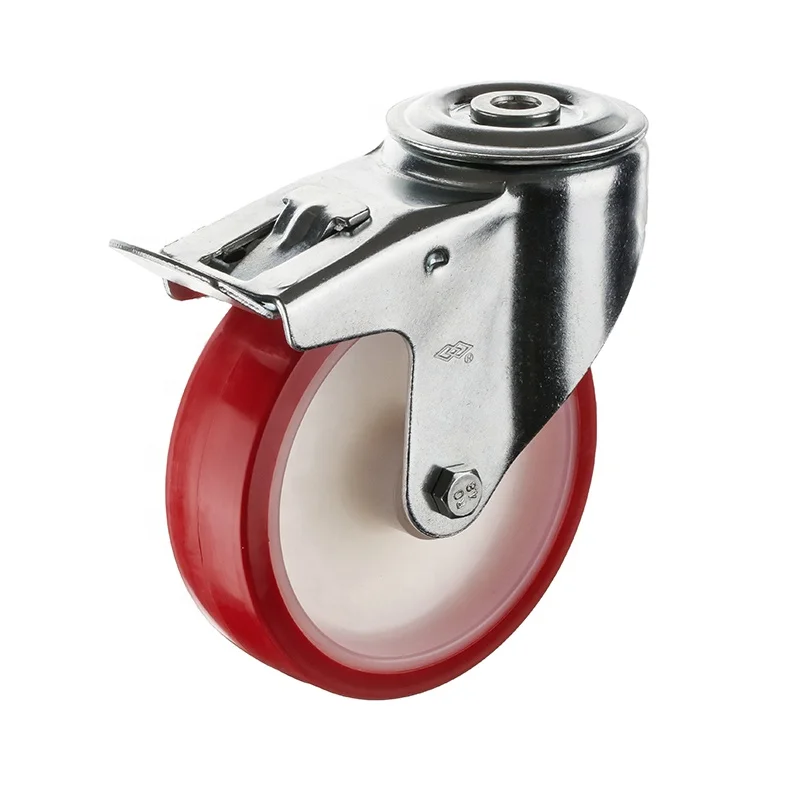 5inch Top hole PU industrial caster with red PU wheel 150kgs medium heavy duty industry machine caster POLYURETHANE wheels