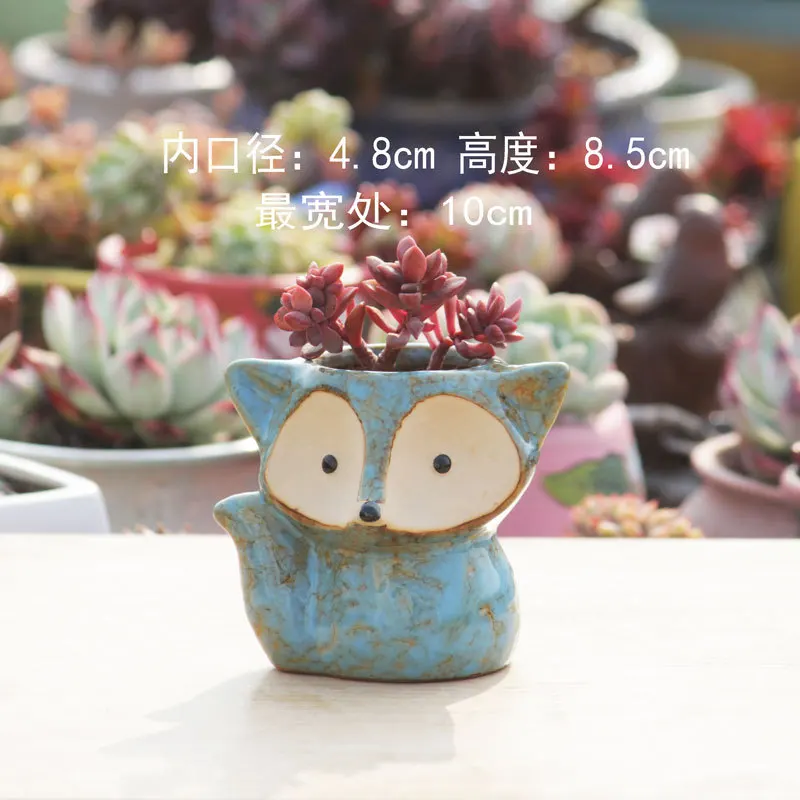 indoor small animal fox shape small mini ceramic succulent flower plant planter pot