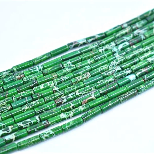 Natural Smooth Charm Gemstone   Cylinder  4*13mm Imperial Jasper Tube Sea Sediment Beads Jewelry making