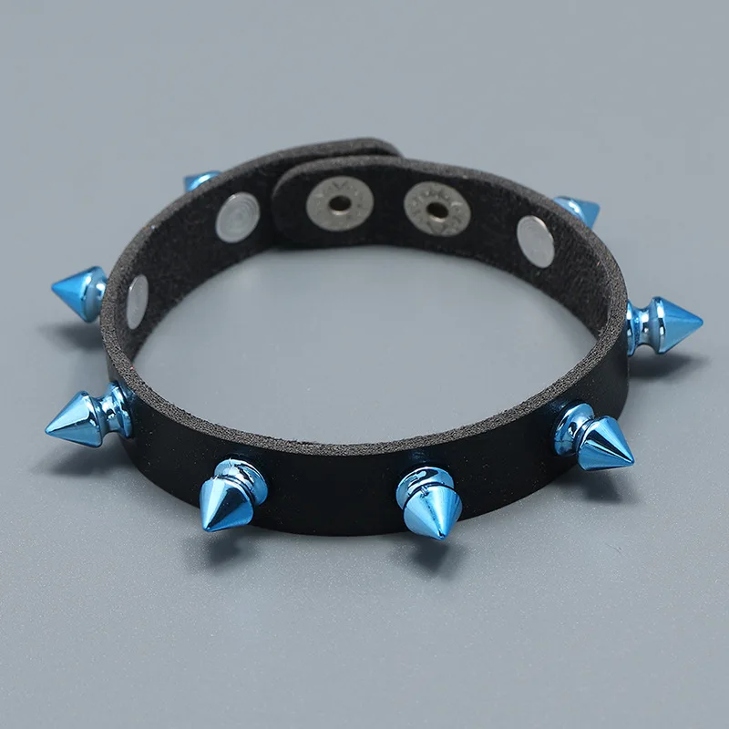 2021 new design Punk style PU Leather Bracelet blue spike  Men Personality Bracelet & Bangles jewelry for men