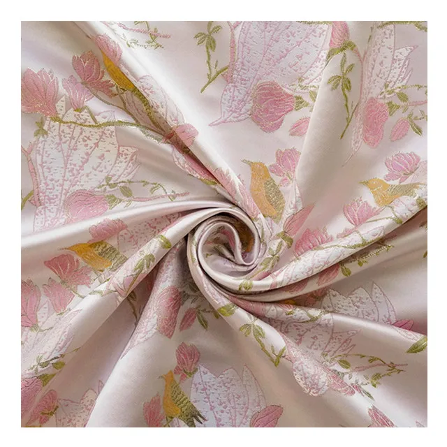 Soft Jacquard Brocade Woven Jacquard Fabric Pink Tweed Fabric