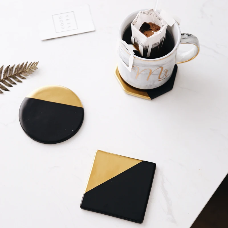  Ceramic Coaster for Table Decoration Wholesale Price High Quality Black Cup Mat Mats & Pads All-season Black+gold OEM and ODM