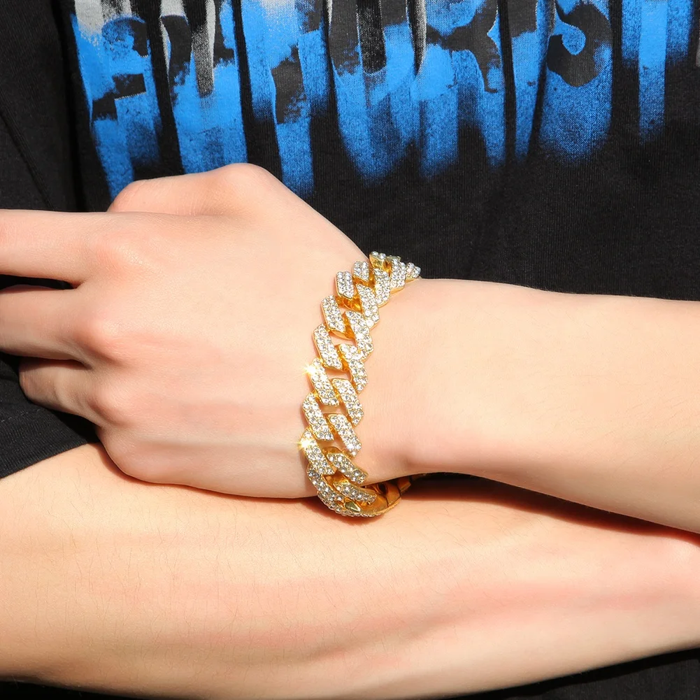  Custom INS Trendy Hip Hop Punk Zirconia Bracelets with Cuban Chain for Minimalist