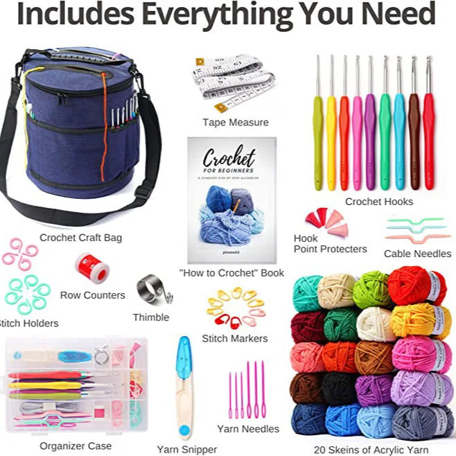 Hot selling 68-piece crochet set TPR soft handle aluminum crochet hook storage bag DIY needle crochet crochet kit for beginners